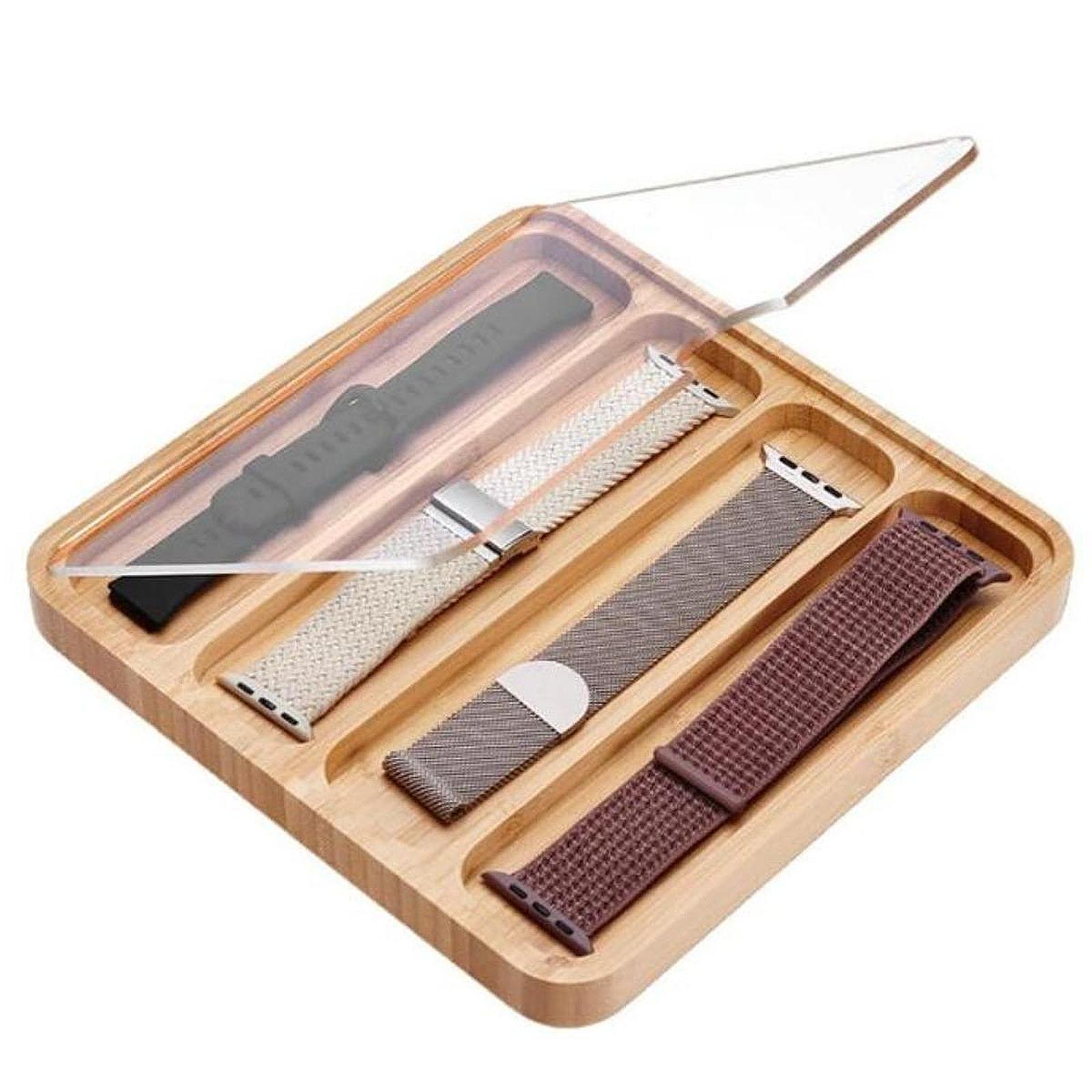 Watch Display Box - กล่องเก็บสายนาฬิกา กล่องเก็บสายรัดนาฬิกา ฝาอะคริลิกขนาดกะทัดรัดสำหรับวางบนโต๊ะ ป้องกันฝุ่น ถาดโชว์แบบใช้ซ้ำได้ ทำจากไม้