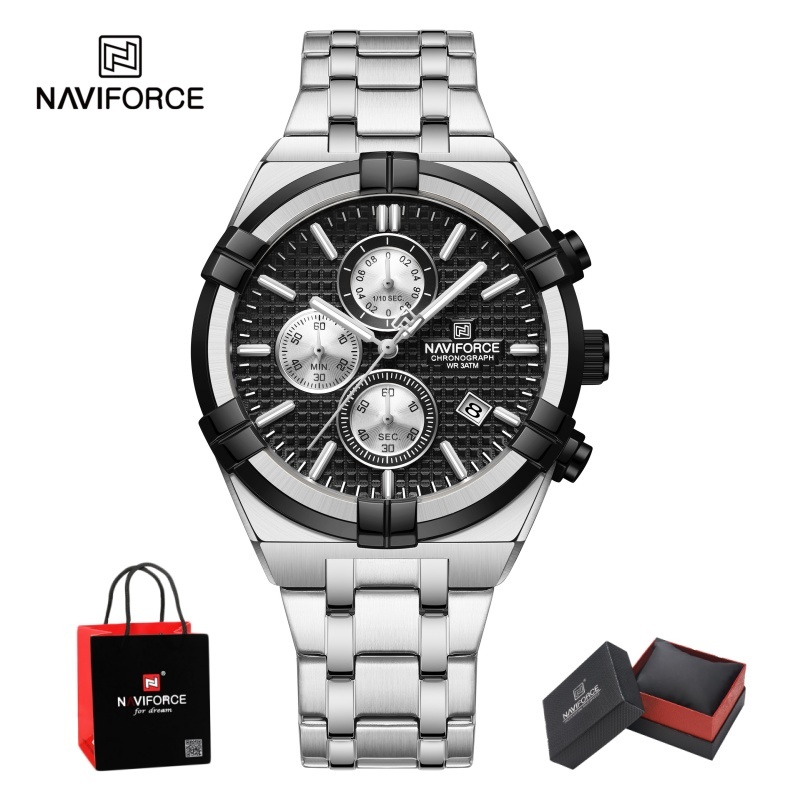 Jewelry For Watches - NAVIFORCE ผู้ชายควอตซ์โครโนกราฟนาฬิกากันน้ำส่องสว่างวันที่สแตนเลสลำลองธุรกิจกีฬานาฬิกาข้อมือกล่องของขวัญ