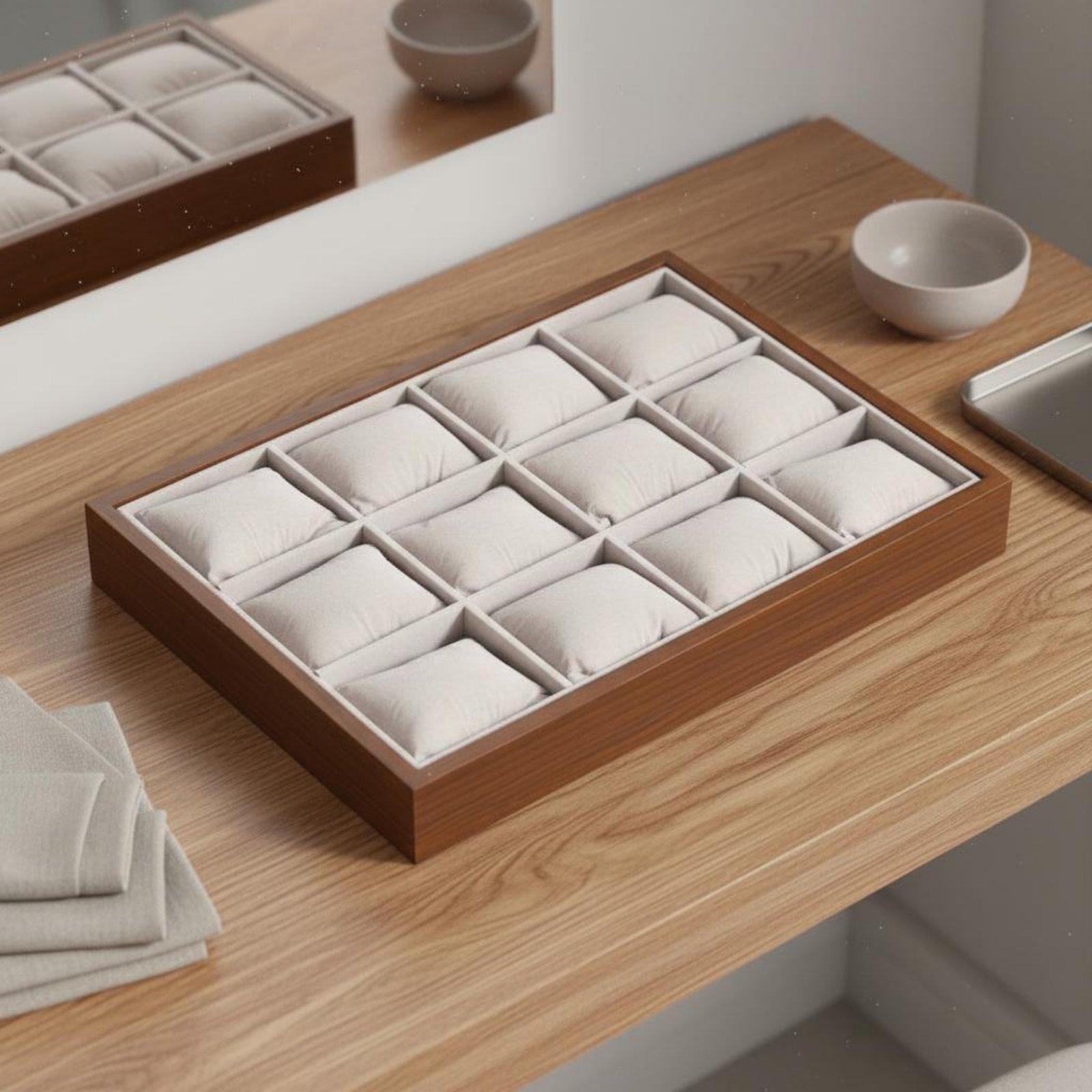 Watch Display Box - กล่องใส่นาฬิกาและเครื่องประดับ ถาดไม้สำหรับจัดเก็บและโชว์นาฬิกาข้อมือ พร้อมเบาะรองสำหรับสะสม