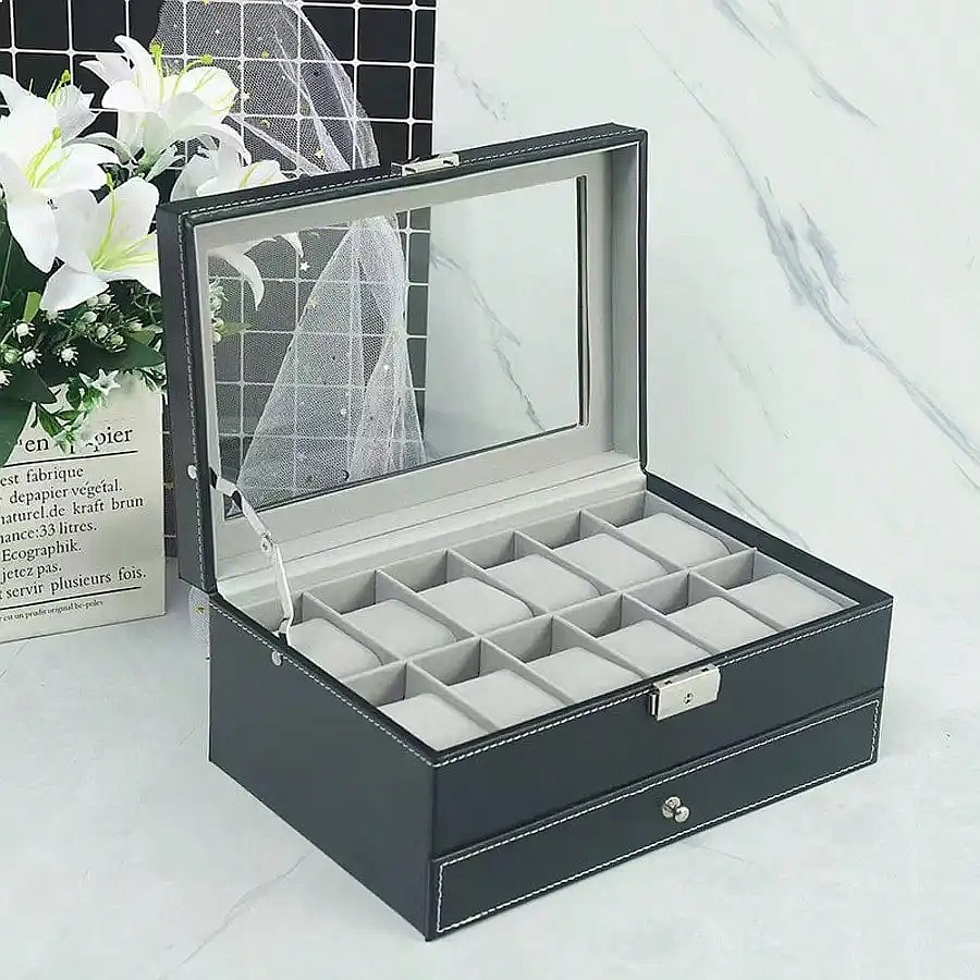 กล่องใส่นาฬิกา 12 ช่องพร้อมลิ้ - Watch Display Box บทวิจารณ์และราคา