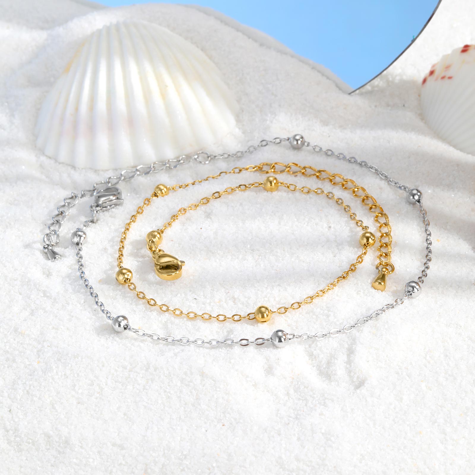 สร้อยข้อเท้าโซ่ลูกปัดสแตนเลสสำ - Jc Jewelry & Watches Photos บทวิจารณ์และราคา